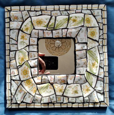 Mosaic Flower Mirror, Unique, Hand Made, Broken China, Shabby Chic, Memory Ware