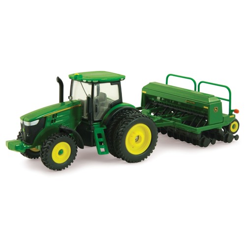 TOMY John Deere 7215R Tractor with Grain Drill, 1/64 Scale
