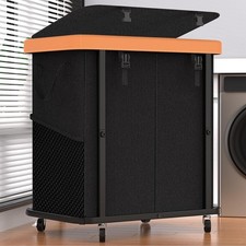 Laundry Basket with Wheels,190L Leather Patchwork Laundry Hamper 2 Setion