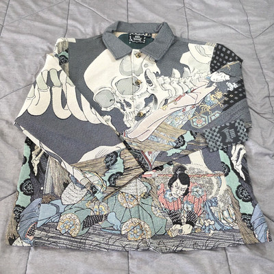 Rebel Vengeance Japanese Samurai Warrior Skeleton Tapestry Jacket Mens Large NWT