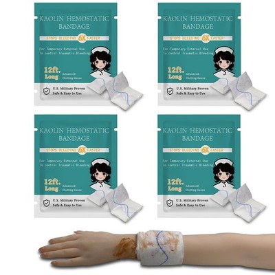 Quick Clot Gauze 3x12.5'' Hemostatic Wound Packing First Aid Kit - 4 Pack