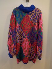 FARM Rio Mixed Leopard Pop Sweater Dress Blue/Pink/Green Multicolor Leopard Sz S