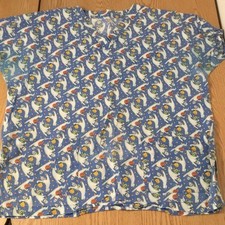 Unisex Halloween Print Scrub Top 2 Pockets Skulls Ghosts  Pumpkins Size XL