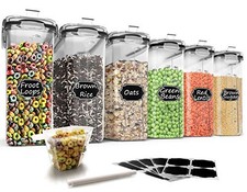 Cereal Storage Containers Set, Large BPA Free Plastic Airtight Food Black