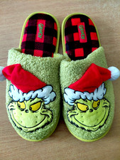 Grinch: Santa Hat Slippers Slides - Green/Red Men's White Size 10-11 - Free Ship