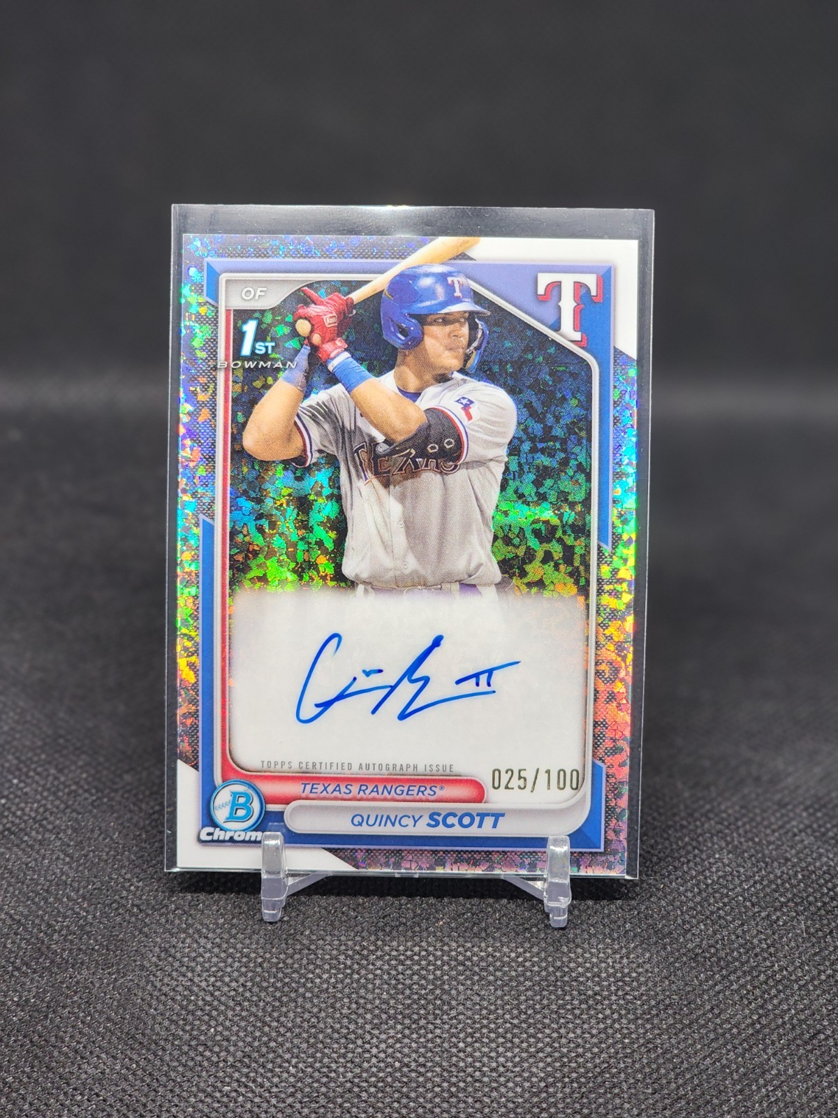 2024 Bowman Chrome Quincy Scott 1st Bowman Auto /100 Mini Diamond Texas Rangers