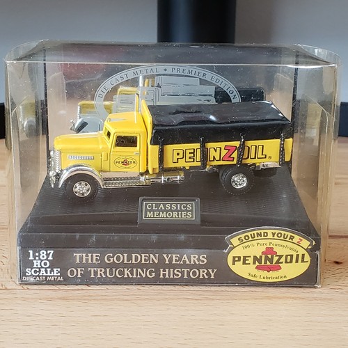 Camión de reparto Golden Wheel Peterbilt 260 Pennzoil diecast escala 1:87 HO amarillo