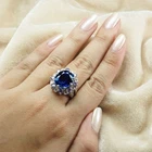 Royal Blue Sapphire Oval 10.10Ct 925 Sterling Silver White Gold Rings Size 7 US