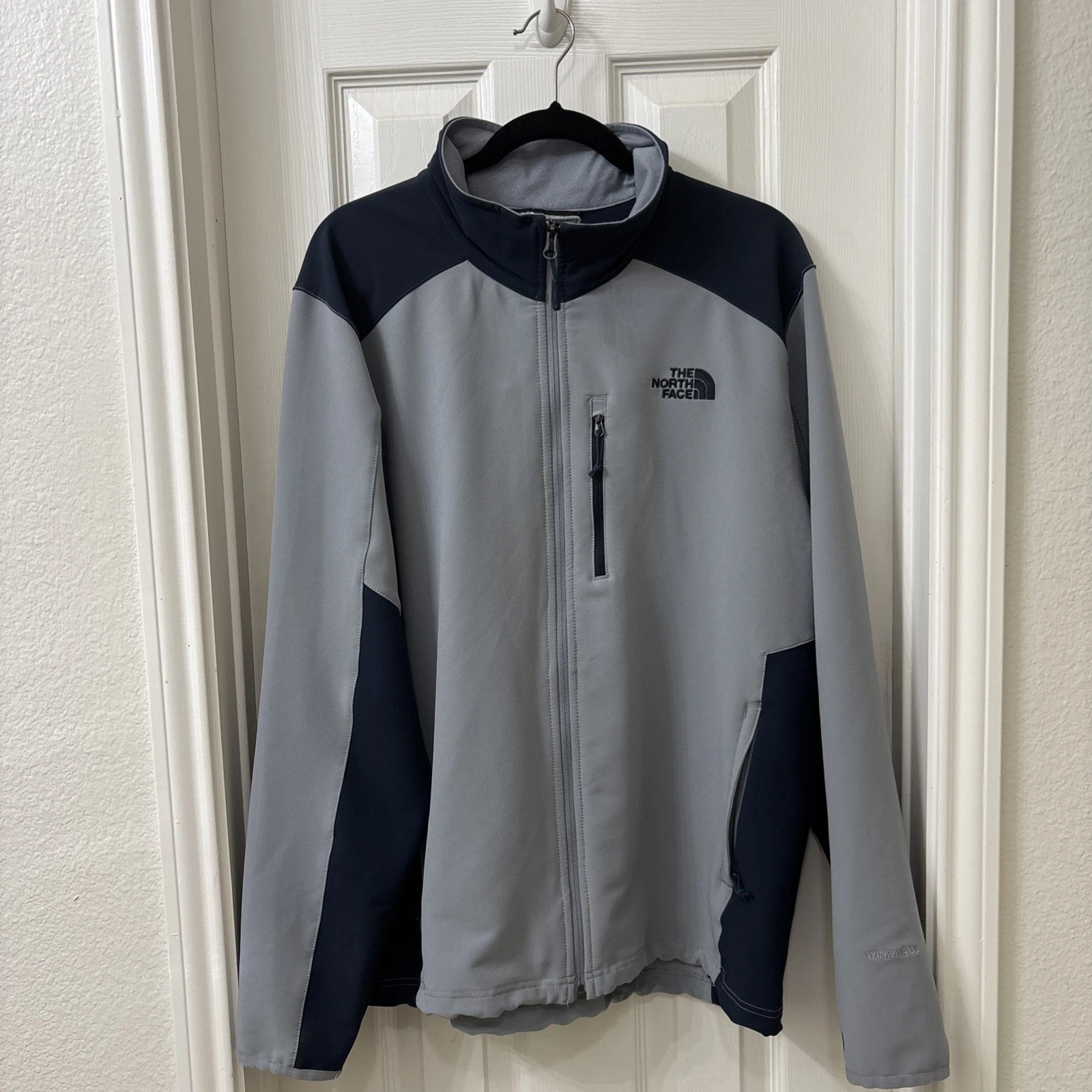 North Face Jacket Mens Large 2 Tone Gray WindWall Full Zip Stretch Pockets.