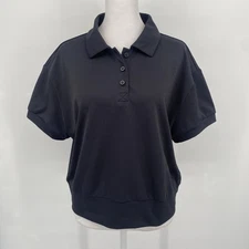 Vuori Polo Shirt Womens Medium Black Short Sleeve Collared Boxy Crop Top Active