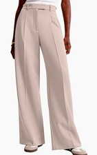 Women  s Beige Solid High Rise Pleated Wide-Leg Dress Pants Size M Regular