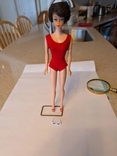 Vintage Mattel Brunette Bubblecut Barbie With Accessories