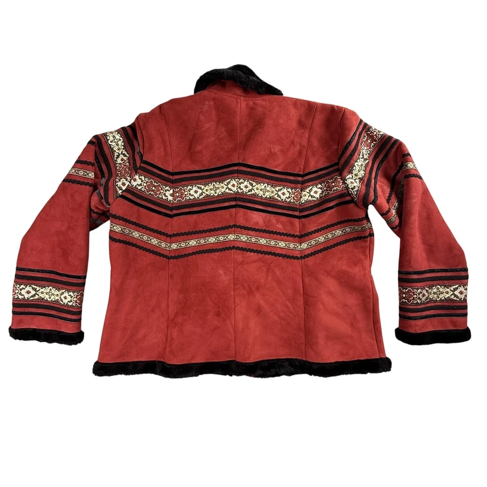 Chaqueta Coldwater Creek Mujer 1X Roja Negra Bordada Gamuza Forrada Boho Navajo Foto 2 de 4
