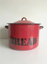 Vintage Bread Bin red - Made in Poland enamel  LARGE