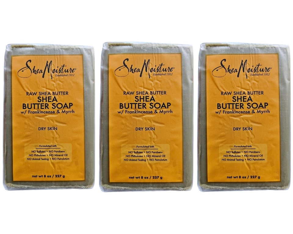 SHEA MOISTURE 3x Shea Feuchtigkeit rohe Sheabutter Seife mit Weihrauch und Myrrhe 8oz