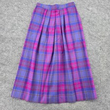 Vintage Pendleton Wool Plaid Pleated Midi Skirt Purple Pink Size 10 Made in USA