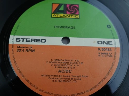AC/DC POWERAGE  1978 UK LP 1st Press A-1/B-1 PLAYS  MINT HEAR