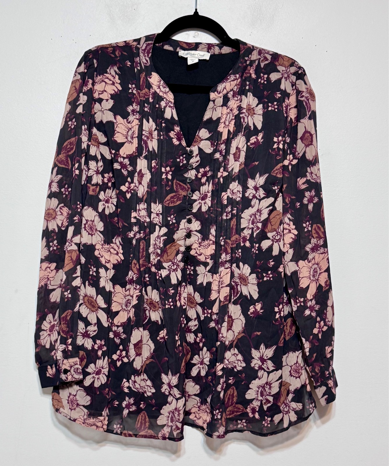 Coldwater Creek Dark Cottagecore Floral Pintuck T… - image 1