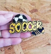 Soccer Text W/SoccerBall  Shoe Embroidered Iron On Patch