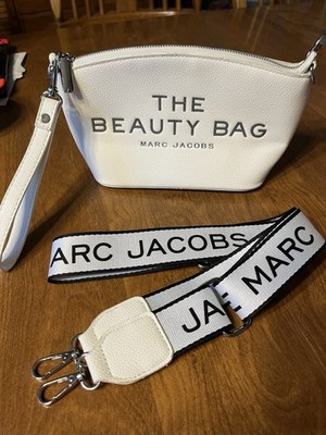 Marc Jacobs The Beauty Bag White Zip Closure Makeup Bag Pouch with Wrist Strap