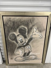 Eric Robison Mickey Mouse Charcoal Style Framed Art 32x44 Signed