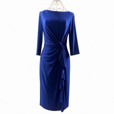 Lauren Ralph Lauren Blue Ruched Ruffle Sheath Midi Dress Size 2