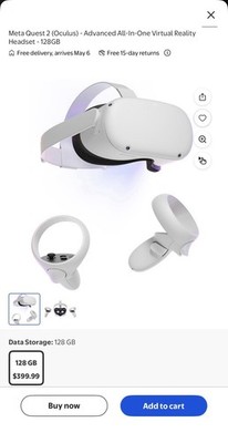 Oculus Quest 2 Standalone VR Headset 128GB USB-C Built-In Audio White 2021
