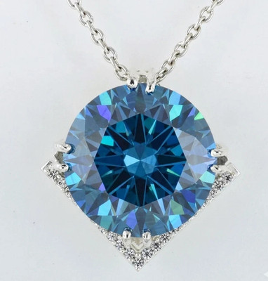 25.00 Ct Certified Azure Blue Diamond Pendant, Tariffs FREE & Matching Studs .