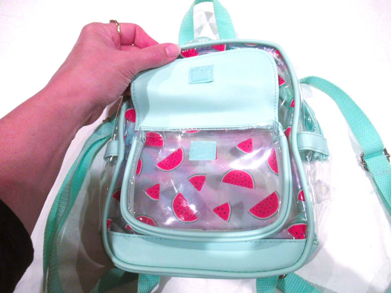 Clear plastic backpack, watermelon pattern, blue … - image 5