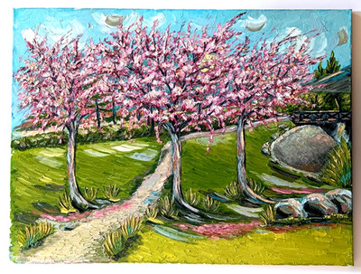 Original Öl- Impasto Gemälde 'Cherry Blossoms' Mit Keilrahmen 60 x 80 cm