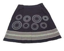 Talbots Linen Embroidered Geometric Skirt Brown 8 Petite Boho Classic Mature