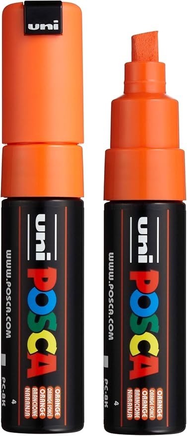 Posca uni PC-8K Water-Based Paint Markers, Broad Chisel Tip (8mm), Orange