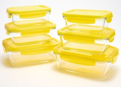 LocknLock 6-Pc Glass Rectangle Bakers,Vented Lid,Food Storage,YELLOW, K97527