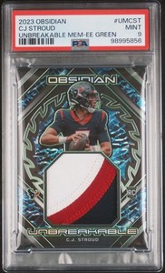 2023 PANINI OBSIDIAN UNBREAKABLE MEM EE GREEN #UMCST CJ STROUD RC 12/25 PSA 9