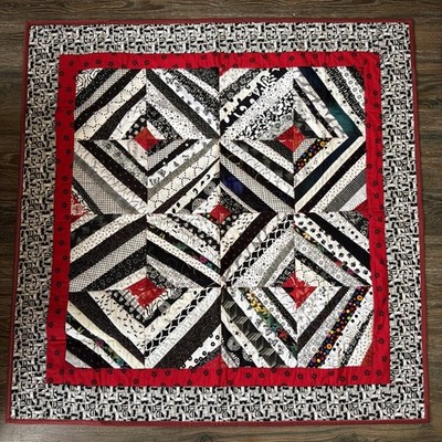 Handmade Lap/Baby Quilt/ Throw Colorful, Beach Cities Quilting, Red, Black