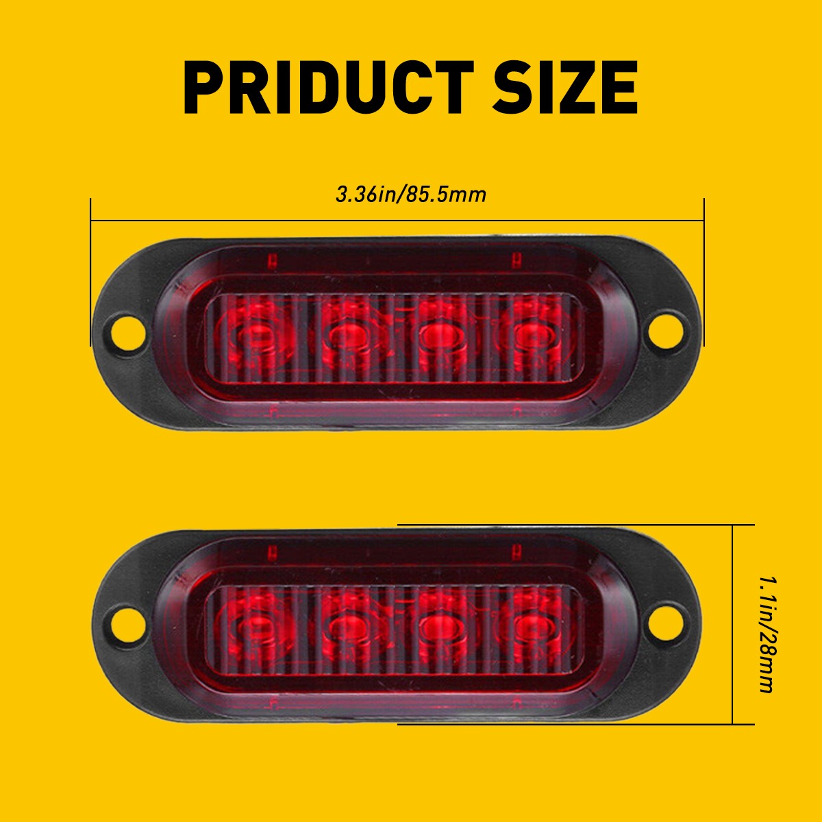 USA Universal 8X Red 4-LED Side Marker Lights Clearance Indicator Oval Lamps New