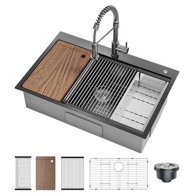 33''x22'' Stainless Steel Drop in Kitchen Sink ,Single Bowl Workstation Sink Home