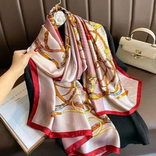 90X180Cm Silk Satin Scarf Artistic Retro Floral Shawl Light Luxury Gift for Mom