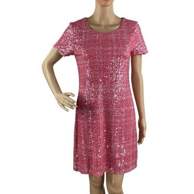 Jude Connally Ella Sequins Plaid Rose Shift Dress Pink Multi XS Cocktail Sparkly