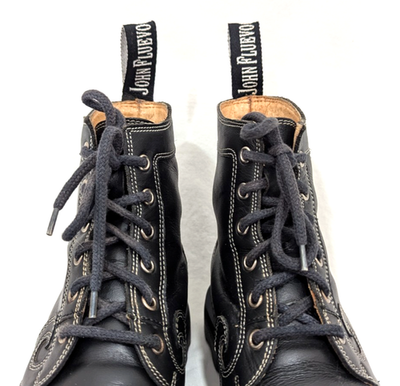 Vtg JOHN FLUEVOG 7TH HEAVEN Angel Derby Swirl Black Boots Size M 6