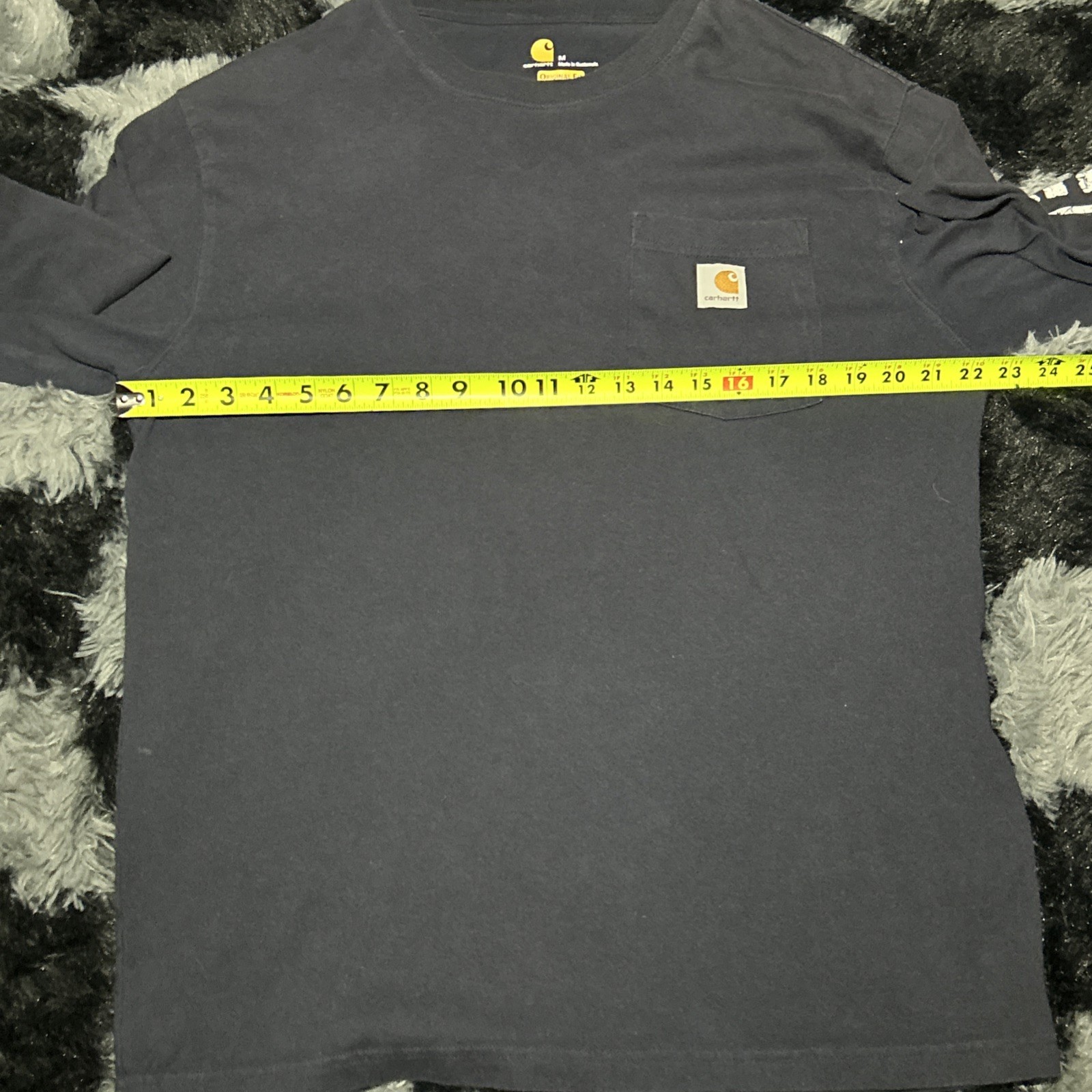 Carhartt Shirt Mens M Medium Navy Blue Long Sleeve Logo Pocket Workwear Tee thumbnail 2