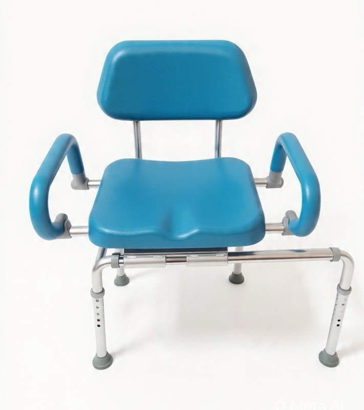 Blue & Gray Shower/Bath Chair Seat with Backrest, 2 Handrails