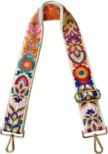 Embroidered Flower Purse Strap 2 Inch Wide Adjustable Crossbody Bag Strap Ivory
