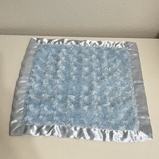 Bearington Baby Blue Rosette Satin Trim Security Blanket Lovey Lovie Blankie