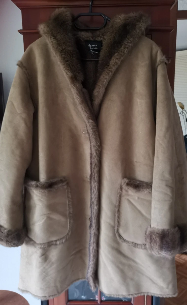 Damen Long Wendejacke, Kapuze, Velourlederimitat/Nerz Webpelz, Gr XL