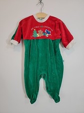 Vintage Little Me Velour 90s My First Christmas Sleeper Outfit Size 9 Months