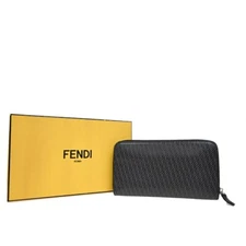 FENDI Logo Micro Zucca Pattern Long Zipper Wallet Embossing Leather 36FB681