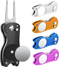 Folding Golf Divot Tool Multifunctional w/ Quick Release, Magnetic Ball Marker