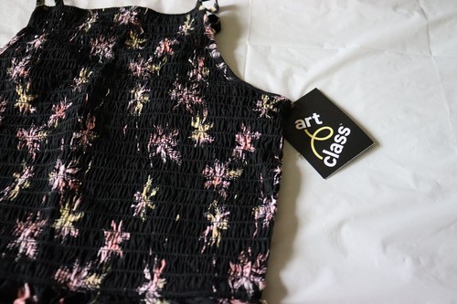 Girls' Art Class Smocked Sleeveless Print Romper, Size L (10/12) Black NEW - Picture 3 of 6