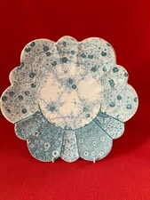 c 1889 Wileman & Co daisy shaped plate, blue Jungle Print pattern #6088 #2